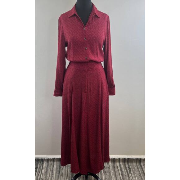 Anthropologie Loveland Wine Red Button-Front DRESS Flare Modern Chic 6 - Picture 1 of 7
